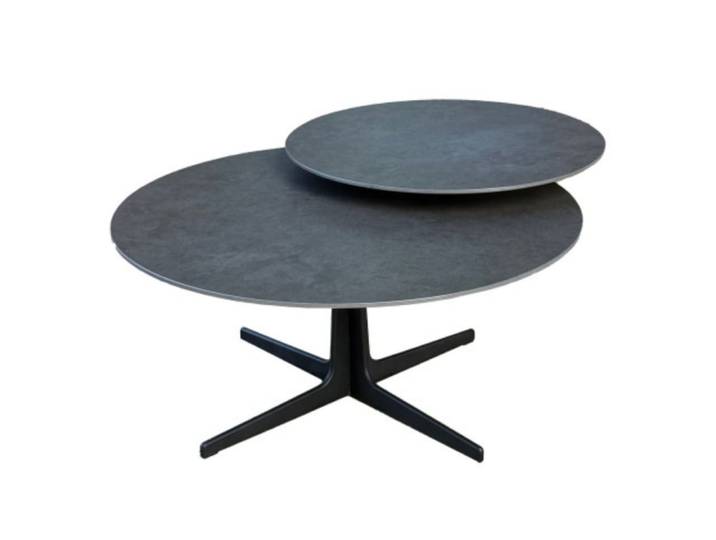 Table basse ronde plateau pivotant céramique finition acier marron