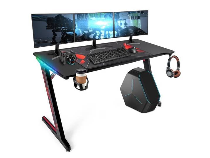Bureau de jeu - YRHOME - Modèle LED 140cm - Surface en fibre de carbone - Éclairage RGB - Design ergonomique