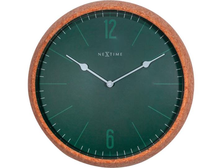 Nextime Wanduhr, Braun, Dunkelgrün, Holz, Glas, Kork, 30x30x8 cm, RoHS, CE, leises Uhrwerk, Dekoration, Uhren, Wanduhren