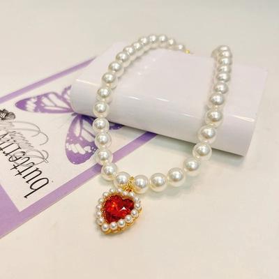 Inspired Finds Luxury Pearl Cat Collar Necklace For Kittens & Small Pets scarlet Pearl s: 7.87 9.84in