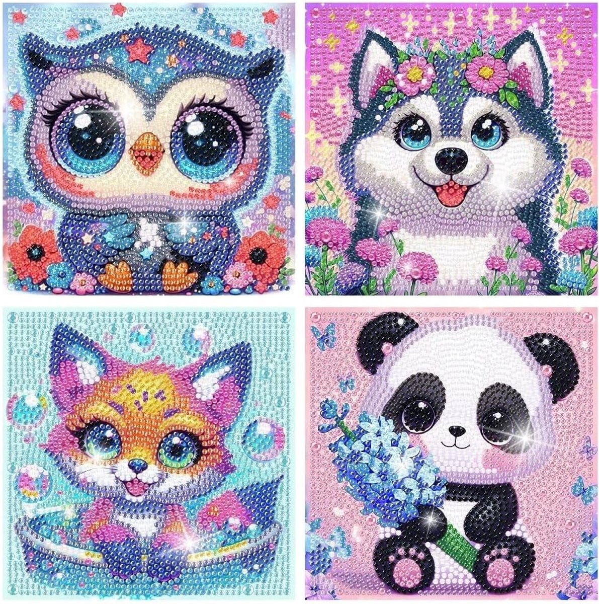 Set van 4 DIY 5D Diamant Schilderen Kits voor Kinderen met Cartoon Dieren voor Creatieve Decoratie
