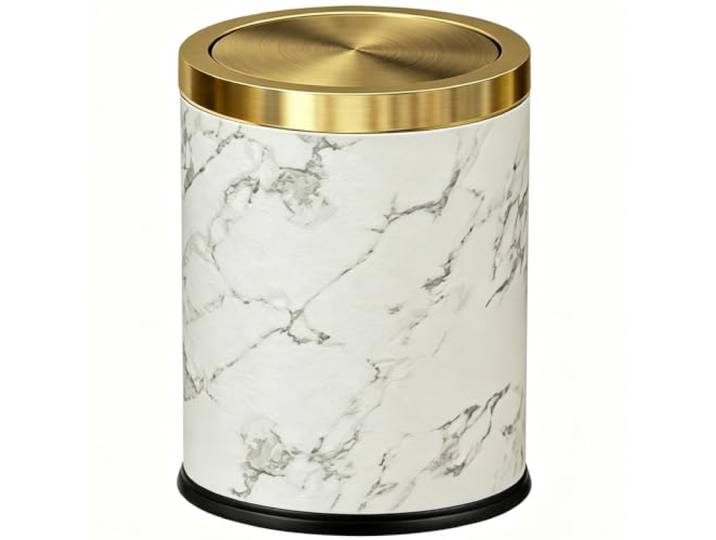 LEASYLIFE Marmor-Mülleimer mit Deckel, mittelgroß, Schlafzimmer, Klappdeckel, Mülleimer für Badezimmer, Schlafzimmer, Küche, Wohnzimmer (Marmor)