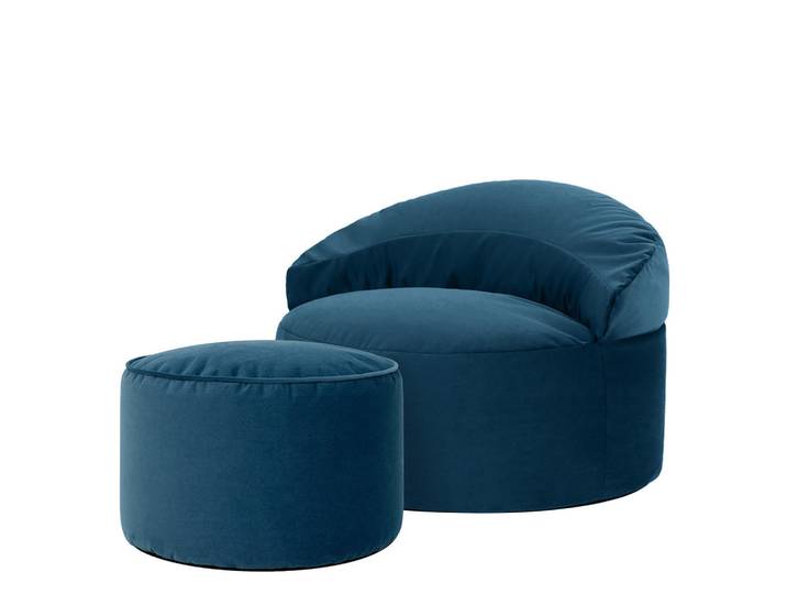 icon Sitzsack mit rundem Hocker Orb, Dunkelblau, 300 L, Rund, 86x61x86 cm, Wohnzimmer, Sessel, Sitzsäcke, XXL Sitzsäcke