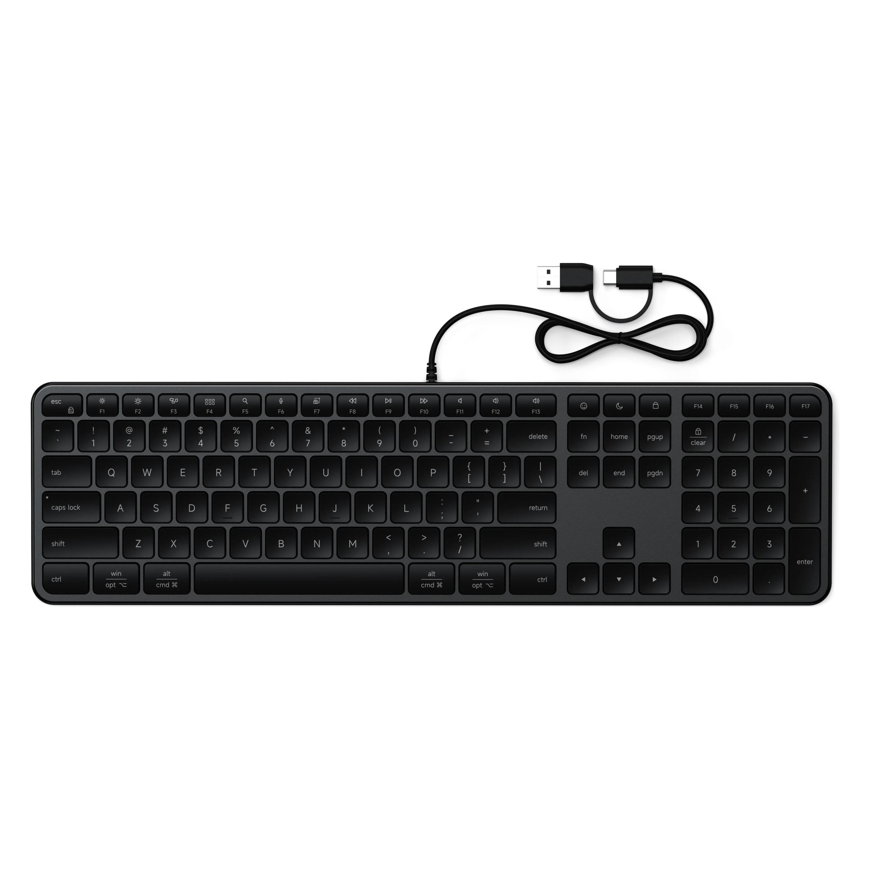 Satechi Slim LX3 Kabelgebundene Tastatur, Space Schwarz, Deutsch, USB-C (DE, Kabelgebunden) (ST-KULX3C-DE)