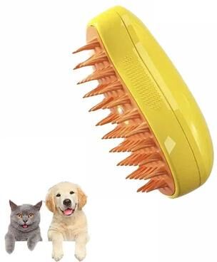 Inspired Living Steam Mist Cat Grooming Brush With Soft Silicone Bristles, Self Care Cat Steam Brush For Gentle Shedding Control yellow