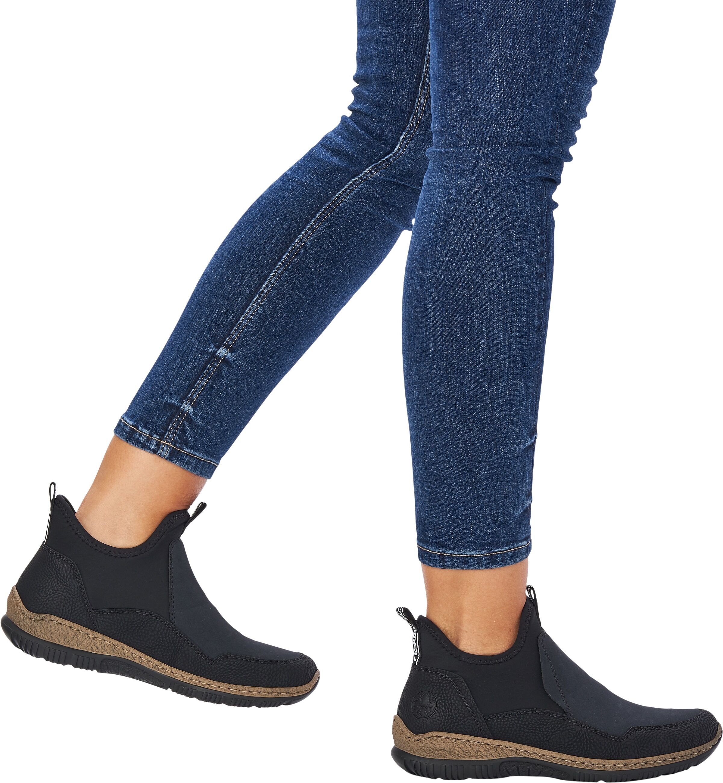 Schlupfboots RIEKER, Damen, Gr. 40, schwarz, Lederimitat, Textil, Schuhe Schlupfboots, Slipper, Slip-on Sneaker, Stiefelette mit MemoSoft-Innensohle schwarz 40