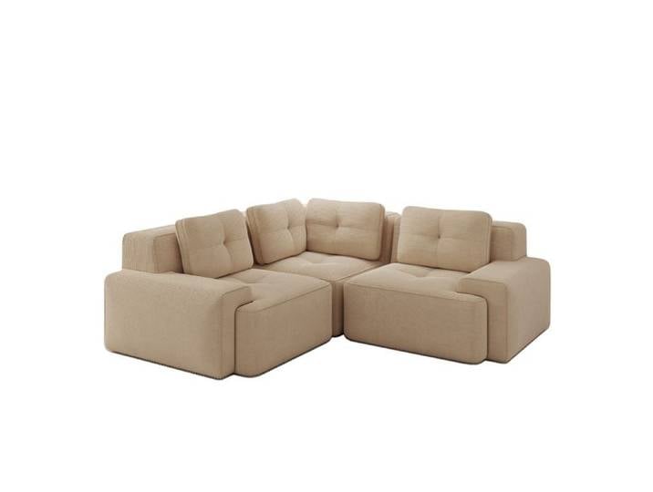 ELVORIN Canapé modulaire d angle en corduroy beige assise profonde 74 cm mousse 32D accoudoirs larges sans montage