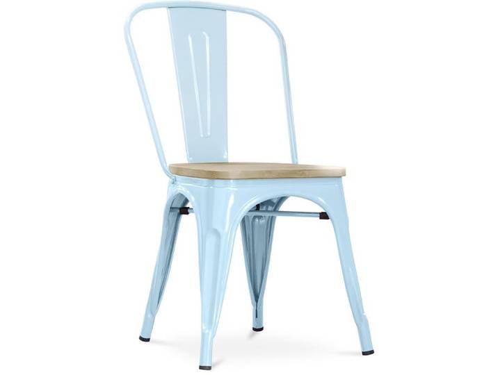 Chaise Salle à Manger Bistrot Metalix Design Industriel en Métal et Bois Clair - Nouvelle Edition Bleu clair