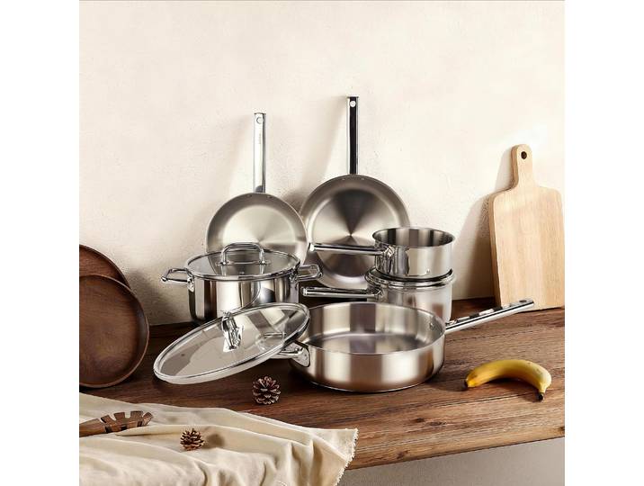 HABITAT - Batterie de cuisine 9 pièces en acier inoxydable tous feux - Argenté - Epure