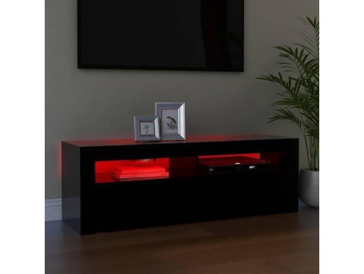 Meuble TV VINGVO - Noir - Avec LED RVB - 120x35x40 cm