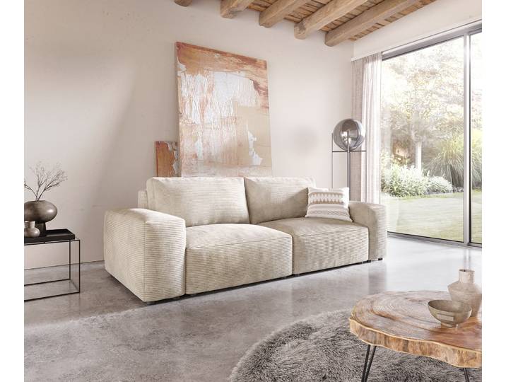 Big canapé Lanzo 230x95 cm velours côtelé beige