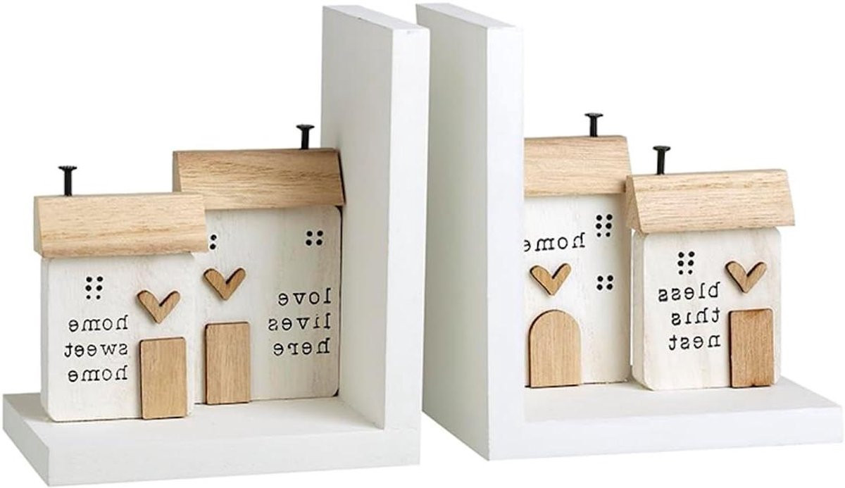 Houten Huis Boekensteunen - Decoratieve Boekensteunen in Rustieke Shabby Chic Stijl