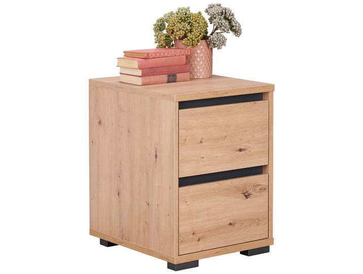 Carryhome Nachttisch, Anthrazit, Eichefarben, Kunststoff, 2 Schublade(n) Schubladen, 40x55x48 cm, Schlafzimmer, Nachttische