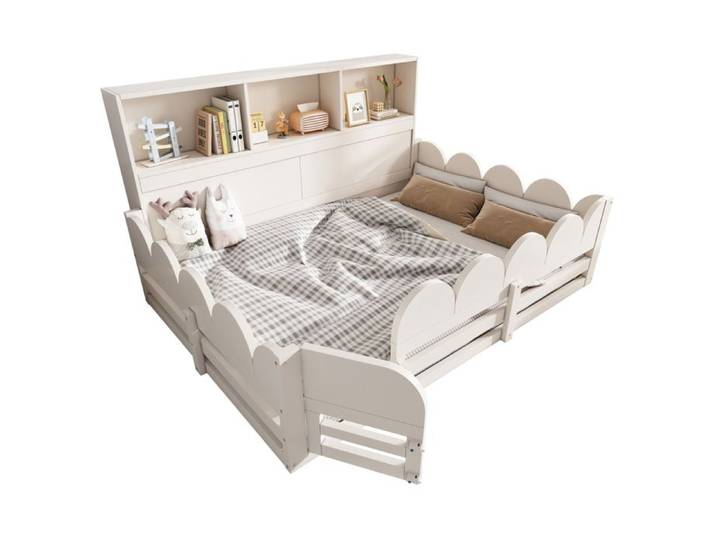SENVIRO lit de sol enfant 140 x 190 cm blanc en bois avec sommier a lattes barriere porte et etagere