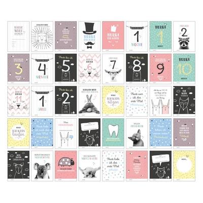 40 Baby Meilenstein-Karten für das 1. Lebensjahr für Mädchen und Junge. Baby Milestone Cards deutsch, zur Erinnerung der Entwicklung der ersten