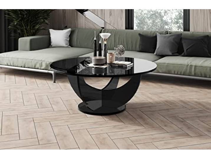 designimpex Design Couchtisch HRC-111 Hochglanz Wohnzimmertisch Highgloss Rund Tisch ?100 cm x 40 cm, Farbe:Schwarz Hochglanz
