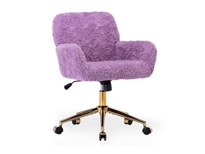 SeedWave Bürostuhl Hochstellbarer Drehstuhl Faux Fur Schminkstuhl mit Wippfunktion, perfekt für Schlafzimmer & Homeoffice, goldene Kreuzfuß