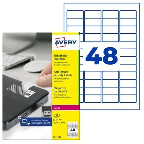 AVERY Zweckform 960 Sicherheitsetiketten L6113-20 weiß 45,7 x 21,2 mm