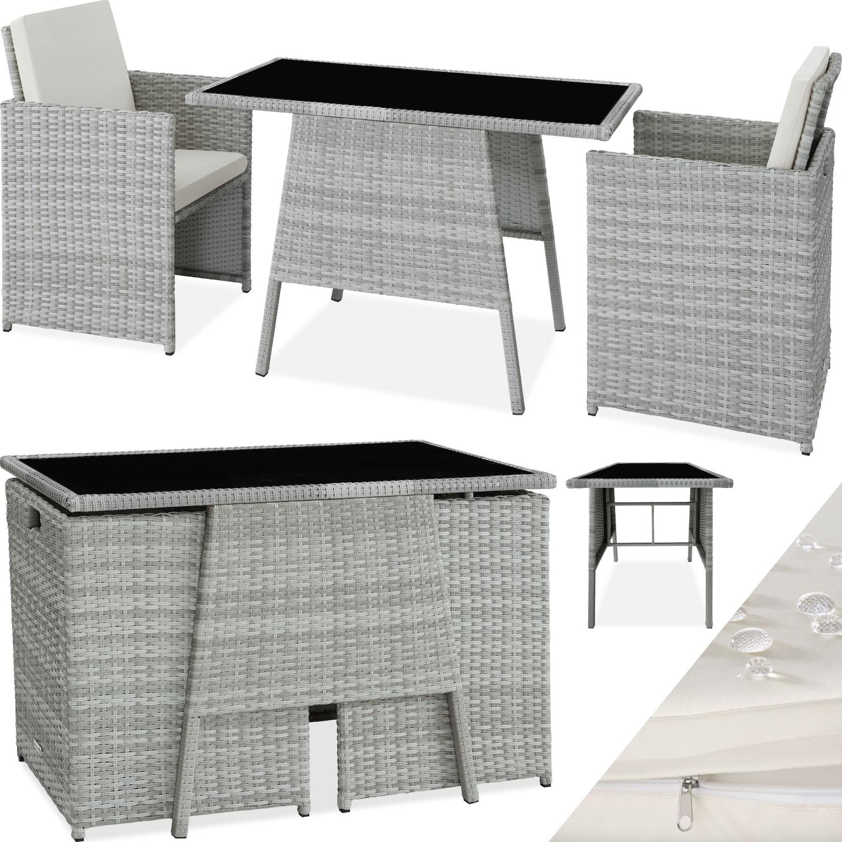 tectake® Rattan Sitzgruppe, für 2 Personen, UV-beständig, zusammenschiebbar