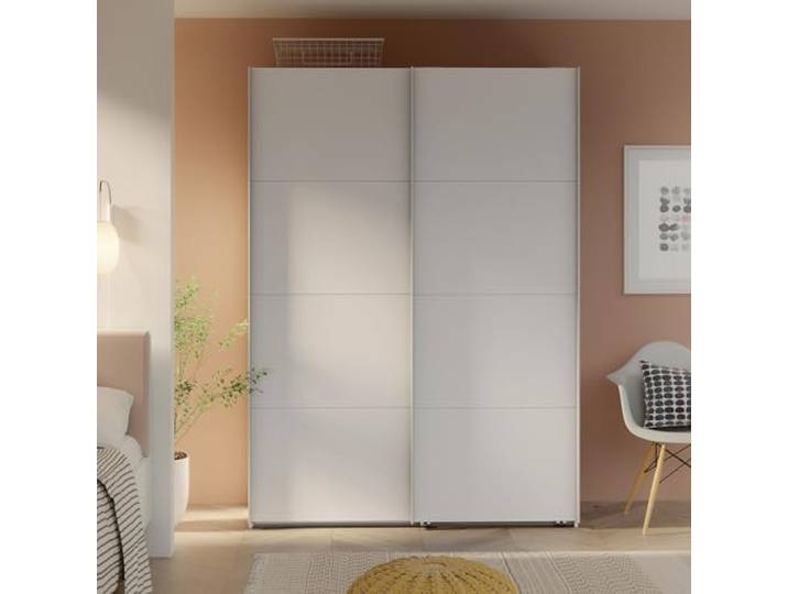 Forte SOPHISTISPACE Kleiderschrank 150, Moderner Schrank mit 2 Schwebetüren, Holzwerkstoff, Weiß, 150,3 cm breit, 210,5 cm hoch, 62,9 cm tief