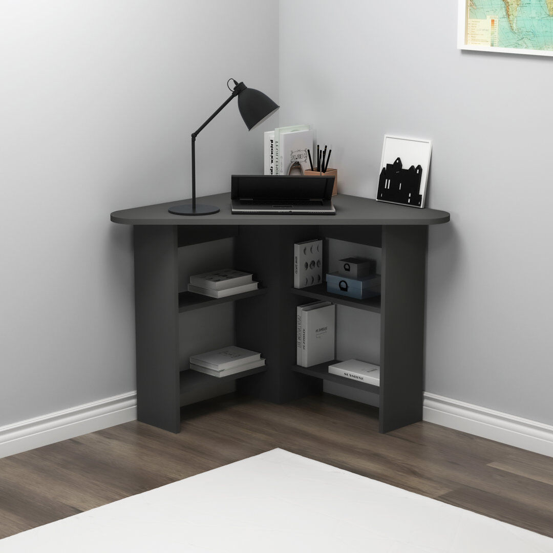 Ebern Designs Fade 105cm Corner Computer Desk with 4 Open Shelves Anthracite
