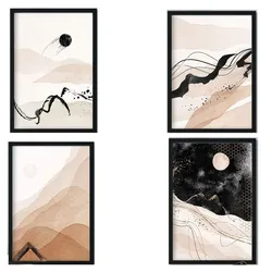 POSTER Set mit 4 Blätter und abstrakten Formen mit braunen Tönen A4 Rahmenlos