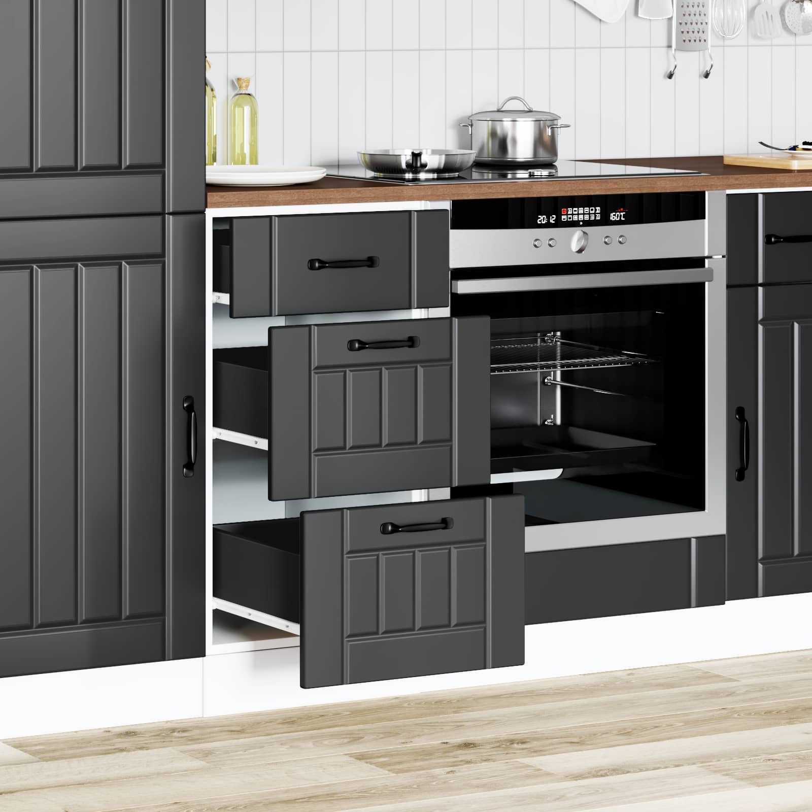 vidaXL Meuble bas de cuisine « Lucca » en bois d'ingénierie noir