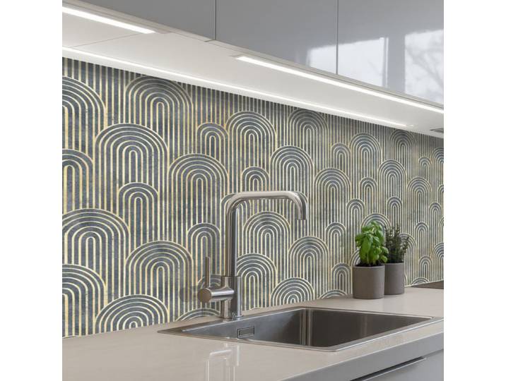 KitchenYeah crédence de cuisine Motif Noeud Lignes Graphiques Bleu et Or