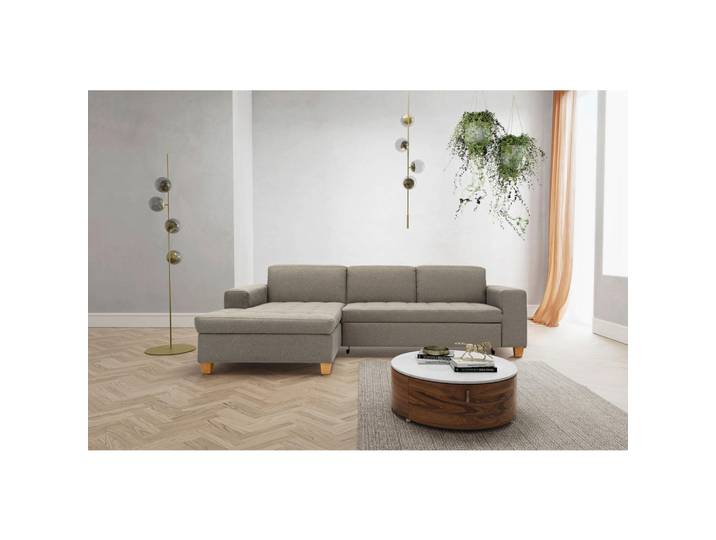 Mid.you Eckschlafsofa Sugar, Silber, Holz, Uni, 4-Sitzer, 266x162 cm, Made in EU, FSC Mix, Liegefunktion, Rücken echt, Armteil links, rechts, Wohnzimmer, Sofas & Couches, Wohnlandschaften