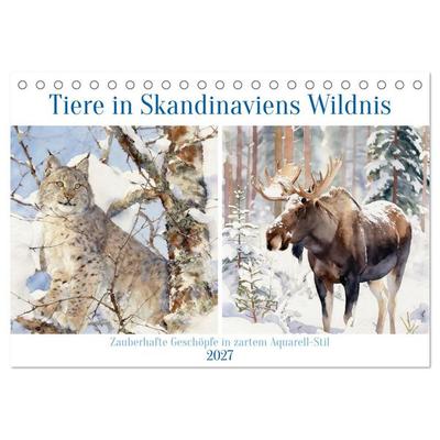 Tiere in Skandinaviens Wildnis (Tischkalender 2027 DIN A5 quer), CALVENDO Monatskalender