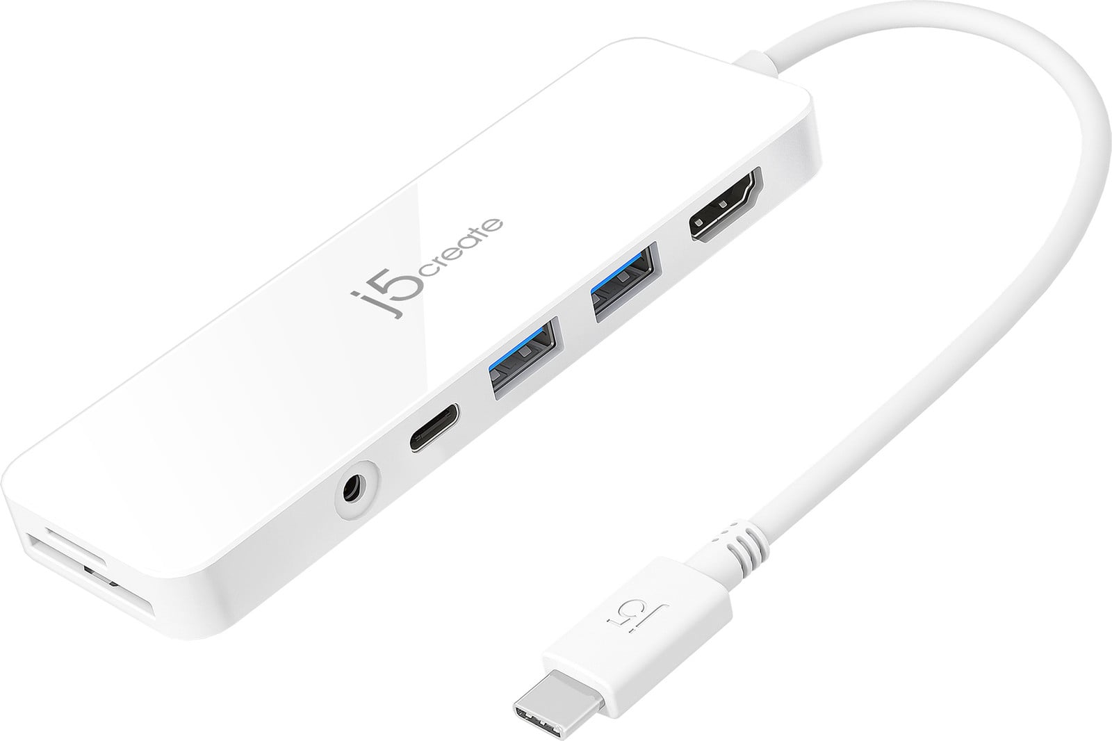 j5create JCD373 USB 3.2 Gen 1 Type-C Hub met MicroSD, SD en 4K Ultra HD ondersteuning, Wit