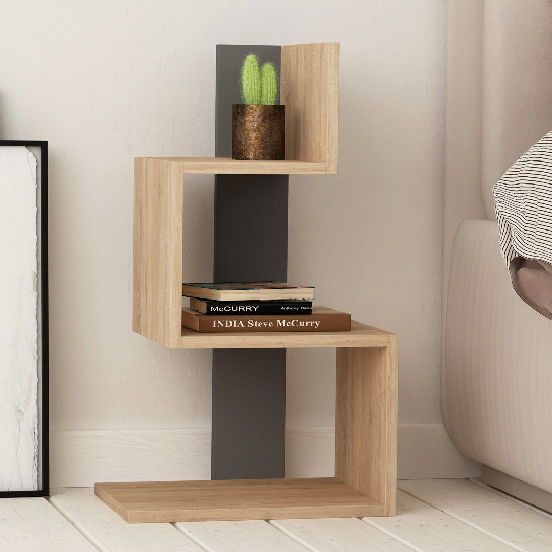 Zipcode Design Chambers Modern 3-Tier Side Table Oak/Anthracite 72cm H X 42cm W X 30cm D