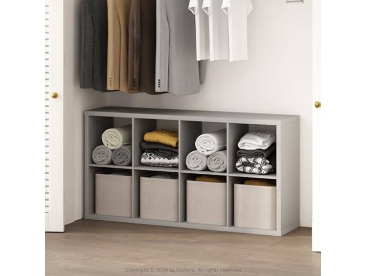 Furinno Cubic Offenes Rückwand-Multifunktionsregal für Kleidung & Schrankaufbewahrung, 8-Fächer, Hellgrau