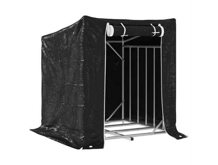 vidaXL - Haardhoutrek - met - regenhoes - 100\,5x100\,5x110\,5 - cm - staal