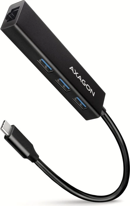 AXAGON HMC-GL3A SuperSpeed hub, USB-C 5Gbps -> 3x USB-A & RJ-45 GLAN, metal