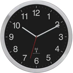 Funkuhr Wanduhr Schwarz/Silberfarben