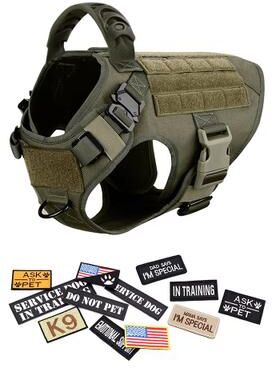 Inspired Finds Military Tactical Dog Harness Collar Leash And Patches Set For Large Dogs green Harness+patches s
