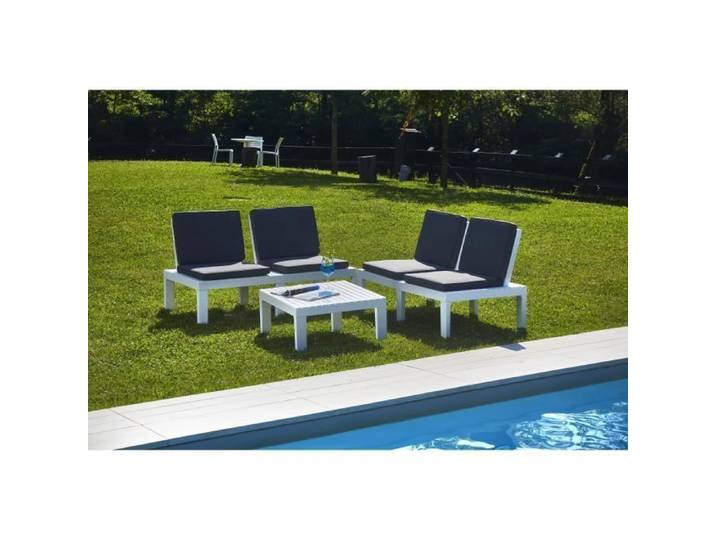 Set d'extérieur DMORA - 4 sièges avec coussins et table multifonctionnelle - Blanc