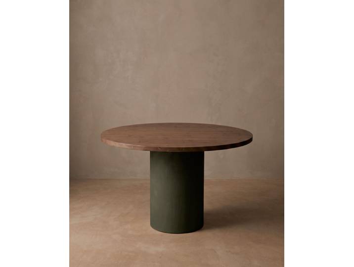 Table de salle à manger bois teinte marron pieds teinte terre 100cm