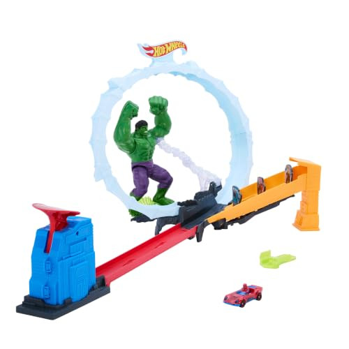 Hot Wheels Spider-Man en de Hulk Vermorzelen Baanset met Superstar Speeders voertuig JMR29