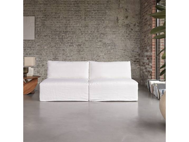Gerades Modulsofa aus weißem Leinen, 2/3-Sitzer Nils - Weiß - Linen