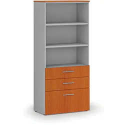 Büroschrank mit kombinierten Schubladen PRIMO GRAY, 800 x 420 x 1781 mm, grau/Kirschbaum