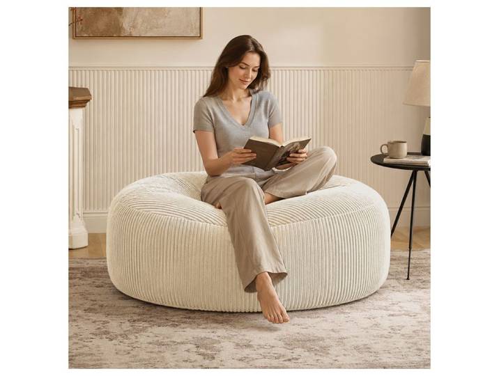 Zitty Pouf géant XXL adulte canapé paresseux ergonomique 143x143cm velours côtelé blanc