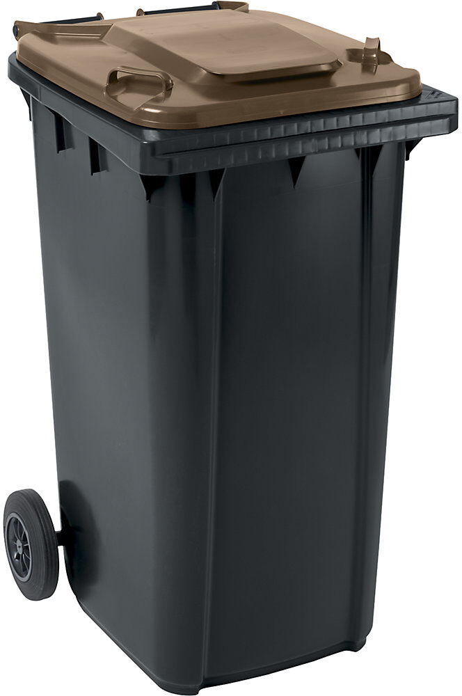 kaiserkraft Mülltonne aus Kunststoff DIN EN 840, Volumen 240 l, BxHxT 580 x 1074 x 729 mm, anthrazit/braun