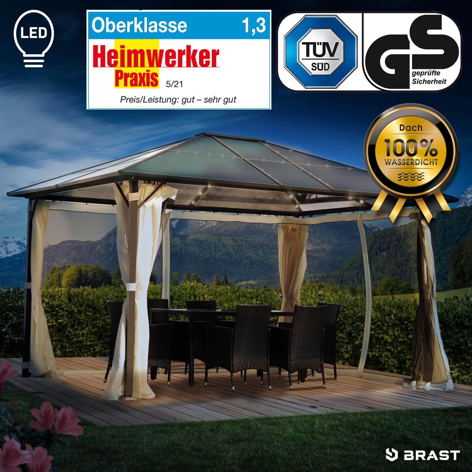 Alu-Pavillon PREMIUM 3x4m beige inkl. LEDs