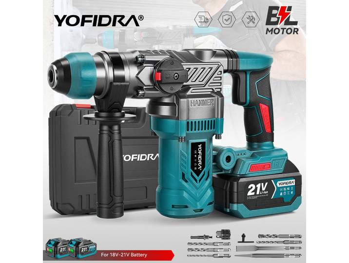 Marteau perforateur électrique sans fil YOFIDRA 2200W, visseuse multifonction 26MM, outil rotatif pour batterie Makita 21V