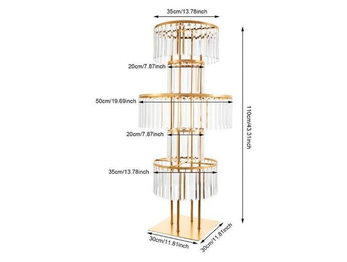 Grand support de fleurs de mariage doré 120 cm : vase à fleurs en métal à 5 niveaux avec cristaux acryliques