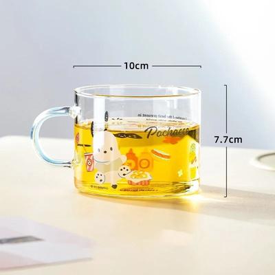 Uplifted Finds Sanrio Collaboration Transparent Glass Mug 10cm Cute Breakfast Oatmeal Cup With Colored Handle pochacco