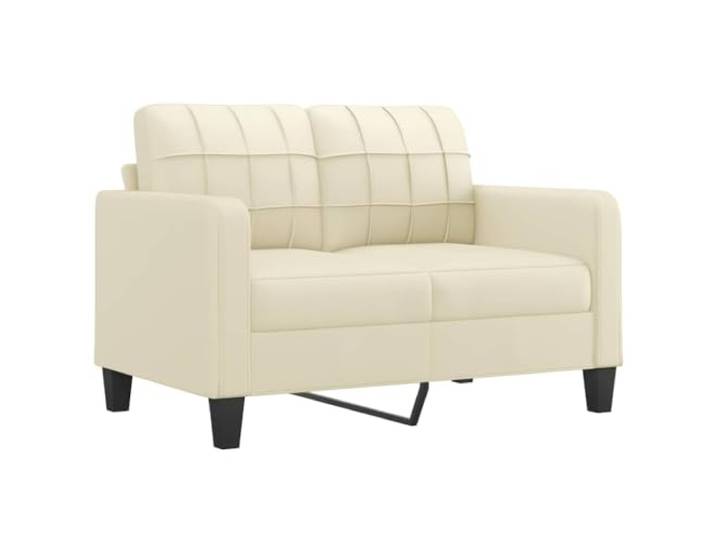 KTHLBRH Sofa-Set, 3-teilig, Kunstleder, cremefarben, mit Kissen 2-Sitzer und 3-Sitzer, Fußstütze, Metallrahmen, leicht zu reinigen