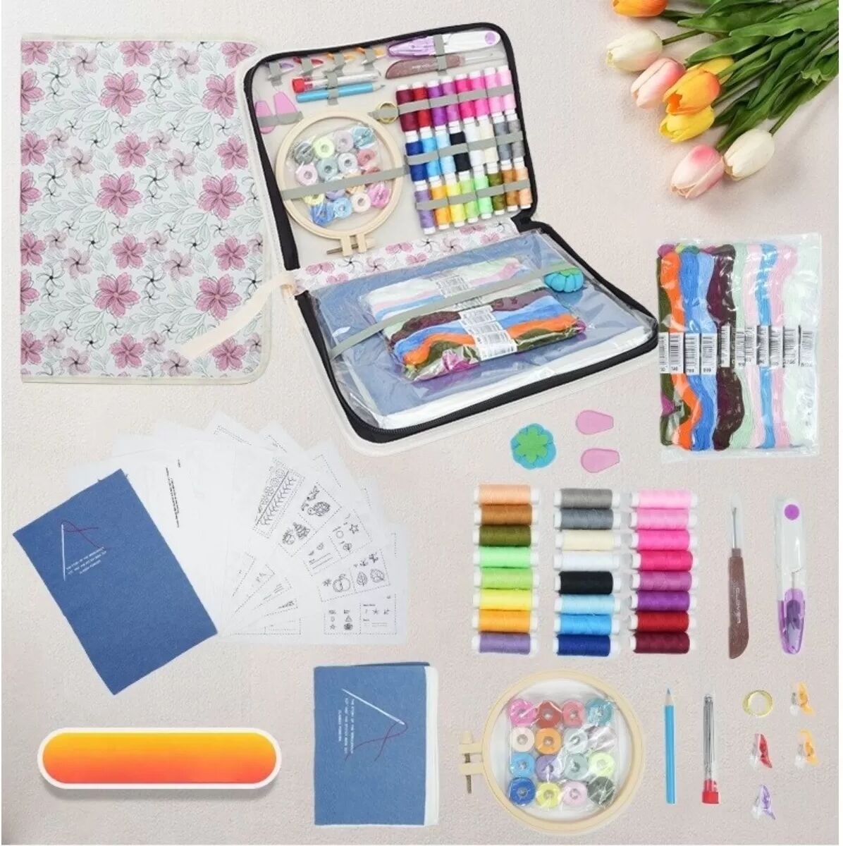 INF Kit de couture portable DIY avec aiguilles et fils (9 pièces) et guide de points